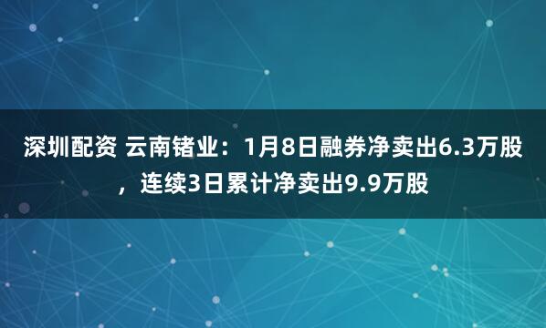 深圳配资 云南锗业:1月8日融券净卖出6.3万股,连续3日累计净卖出9.9万股
